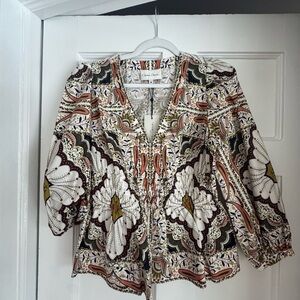 Cara Cara Cream Paisley Blouse with Black and Rust Accents